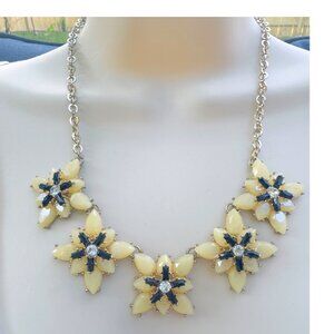 Vintage Floral Statement Necklace With Yellow & Black Crystal Petals